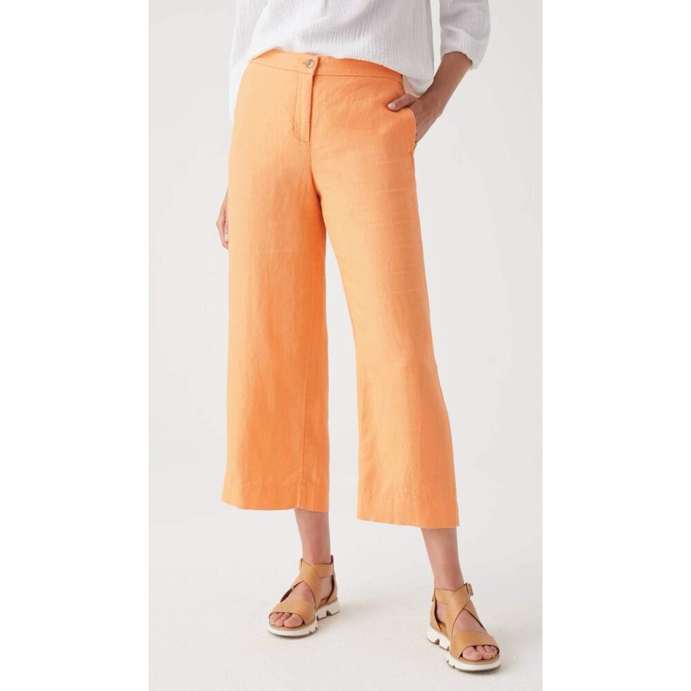 J. JILL Love Linen Orange Semi Elastic Waist Wide Leg Everyday Pants Petite Med